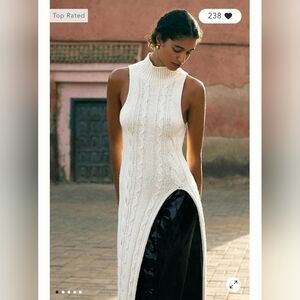 Pilcro Long-Line Cable Tunic Sweater White Cable Knit Sleeveless Top Size Medium